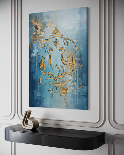 Blue And Gold Lord Ganesha Wall Art