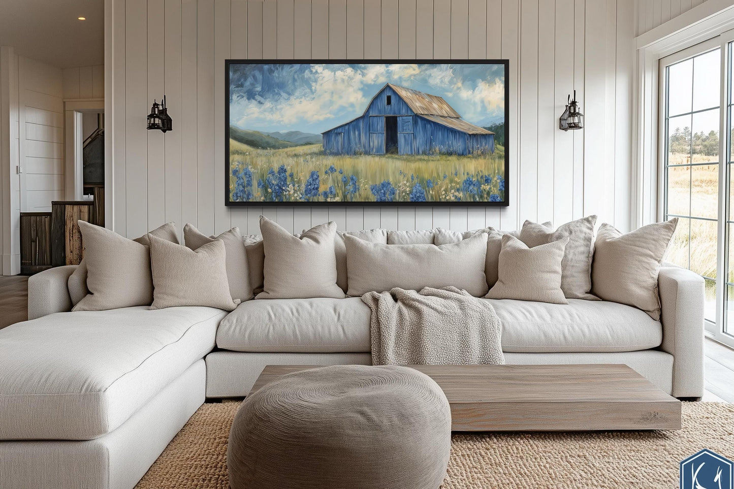 Blue Barn And Bluebonnets Rustic Framed Canvas Wall Decor