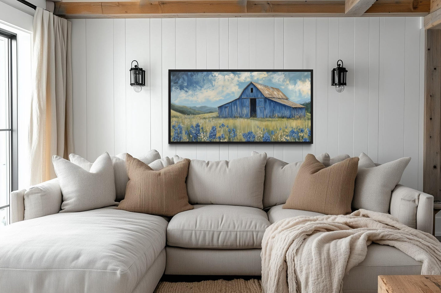 Blue Barn And Bluebonnets Rustic Framed Canvas Wall Decor