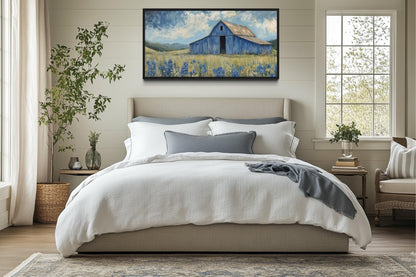 Blue Barn And Bluebonnets Rustic Framed Canvas Wall Decor