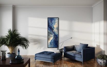 Blue Beige Wall Art - Tall Narrow Abstract Canvas Print | Modern Navy Vertical Decor