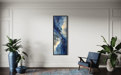 Blue Beige Wall Art - Tall Narrow Abstract Canvas Print | Modern Navy Vertical Decor