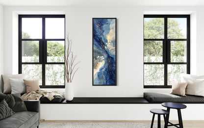 Blue Beige Wall Art - Tall Narrow Abstract Canvas Print | Modern Navy Vertical Decor