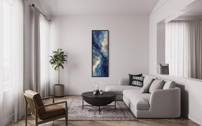 Blue Beige Wall Art - Tall Narrow Abstract Canvas Print | Modern Navy Vertical Decor