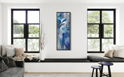 Blue Bird Wall Art - Vertical Canvas Print | Elegant Heron Artwork, Navy Blue Decor