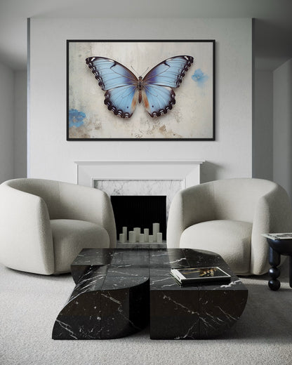 Blue Butterfly Rustic Framed Canvas Wall Art