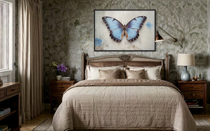 Blue Butterfly Rustic Framed Canvas Wall Art