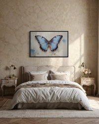 Blue Butterfly Rustic Framed Canvas Wall Art