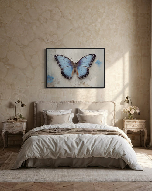 Blue Butterfly Rustic Framed Canvas Wall Art