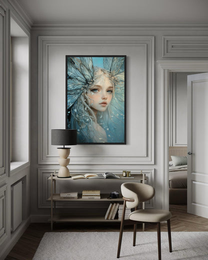 Blue Fairy Fantasy Framed Canvas Wall Art