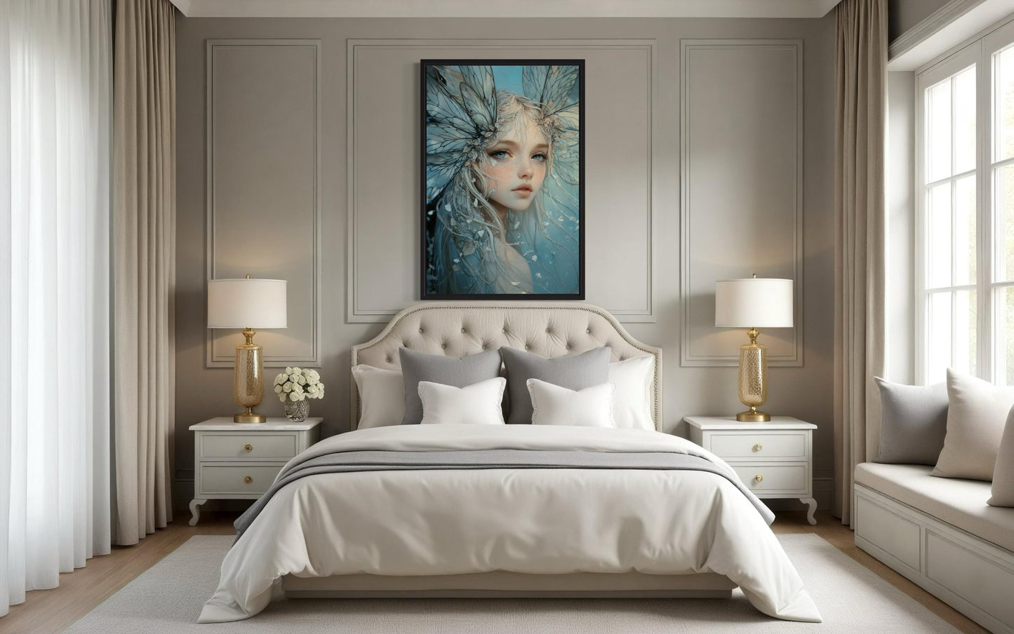 Blue Fairy Fantasy Framed Canvas Wall Art