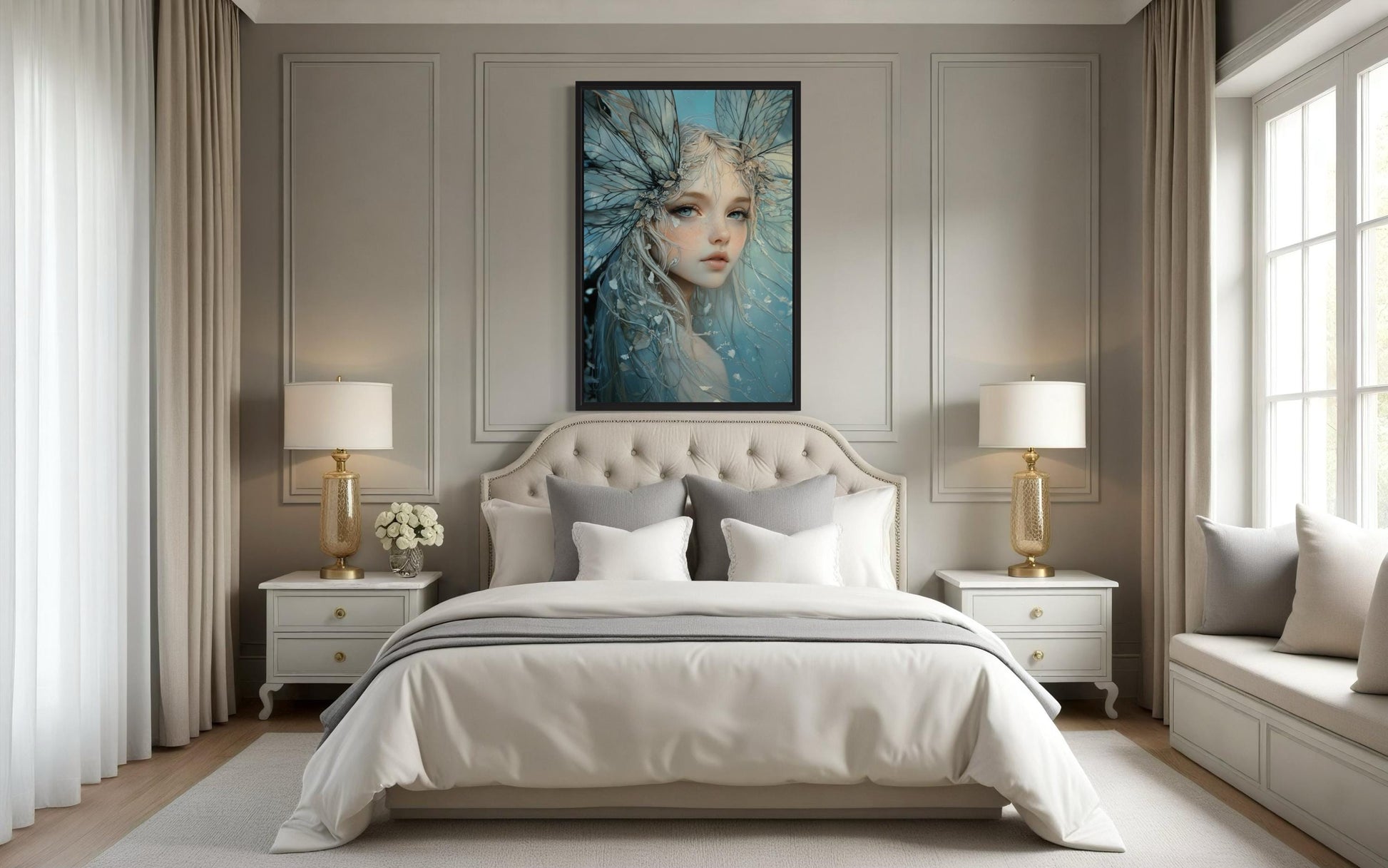 Blue Fairy Fantasy Framed Canvas Wall Art