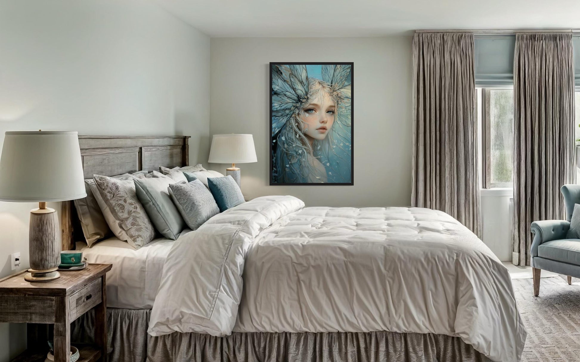 Blue Fairy Fantasy Framed Canvas Wall Art