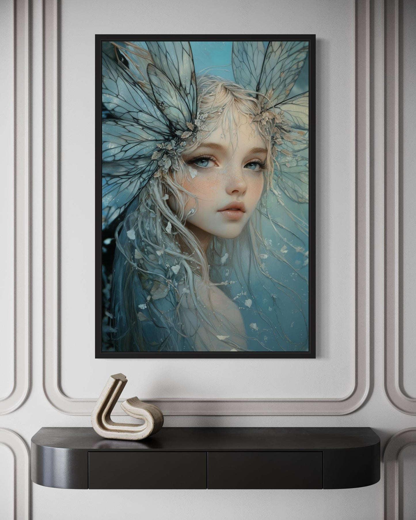 Blue Fairy Fantasy Framed Canvas Wall Art