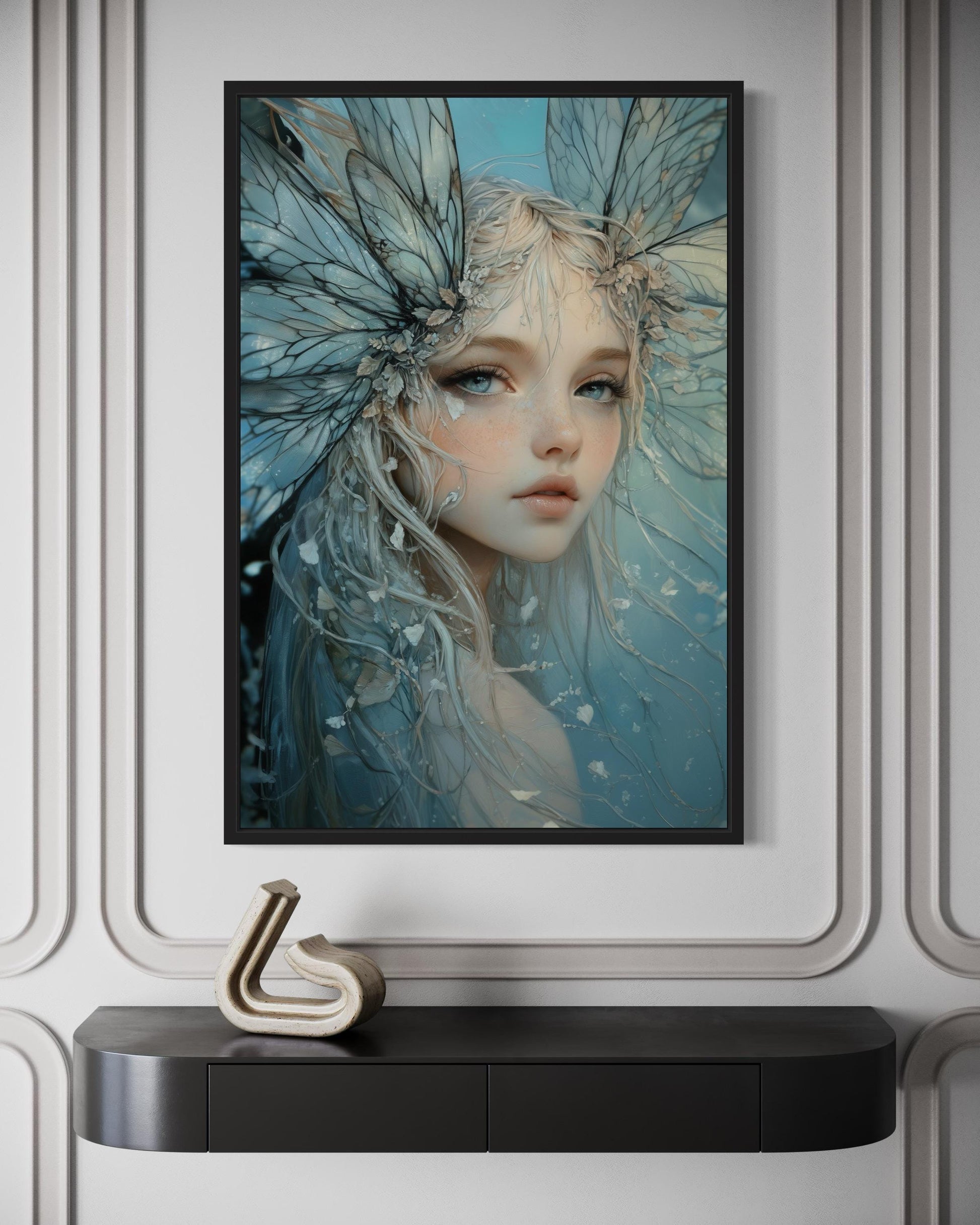 Blue Fairy Fantasy Framed Canvas Wall Art