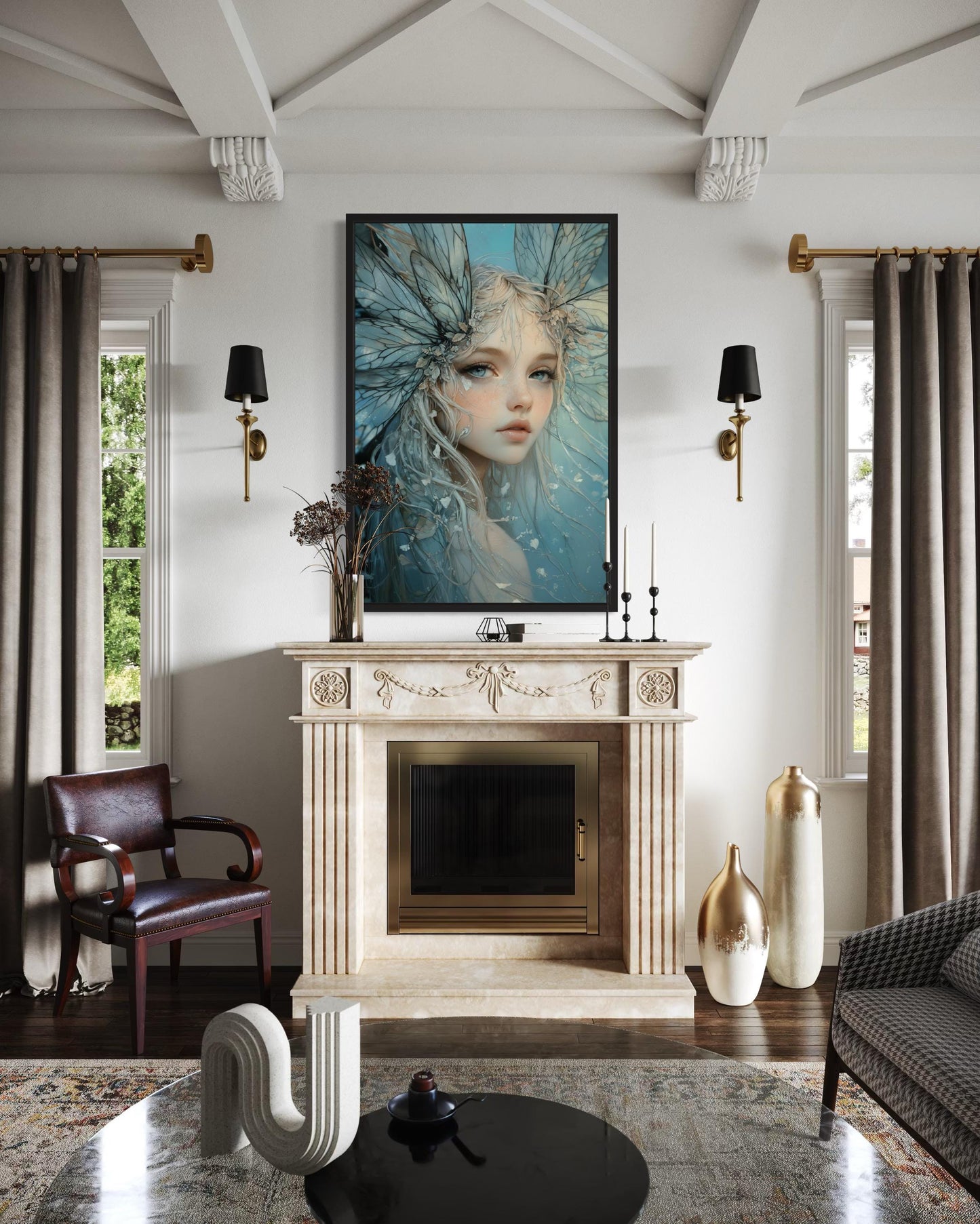 Blue Fairy Fantasy Framed Canvas Wall Art