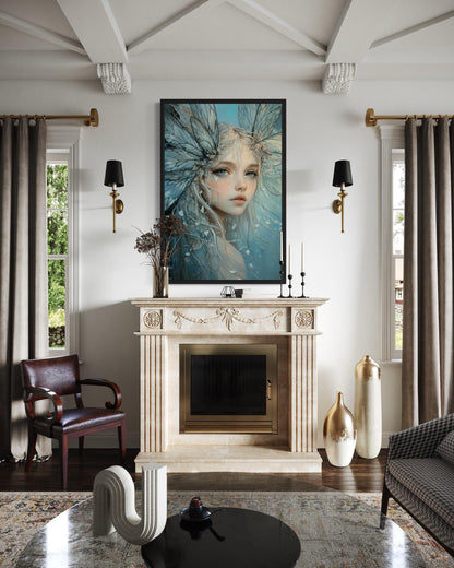 Blue Fairy Fantasy Framed Canvas Wall Art