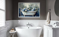 Blue Floral Bathroom Art – Hydrangea In Clawfoot Tub Canvas Print