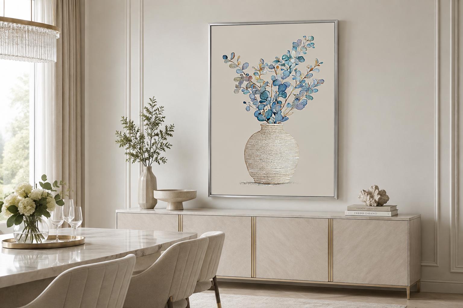 Blue Floral Still Life Wall Art For dining Room Decor