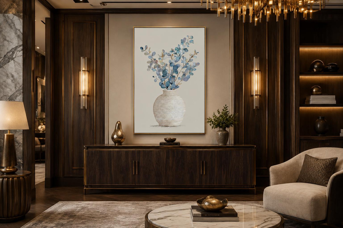 Blue Floral Still Life Wall Art For dining Room Decor
