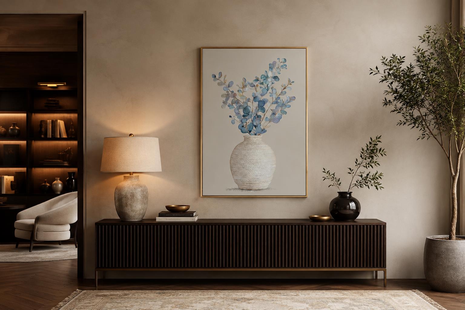 Blue Floral Still Life Wall Art For dining Room Decor