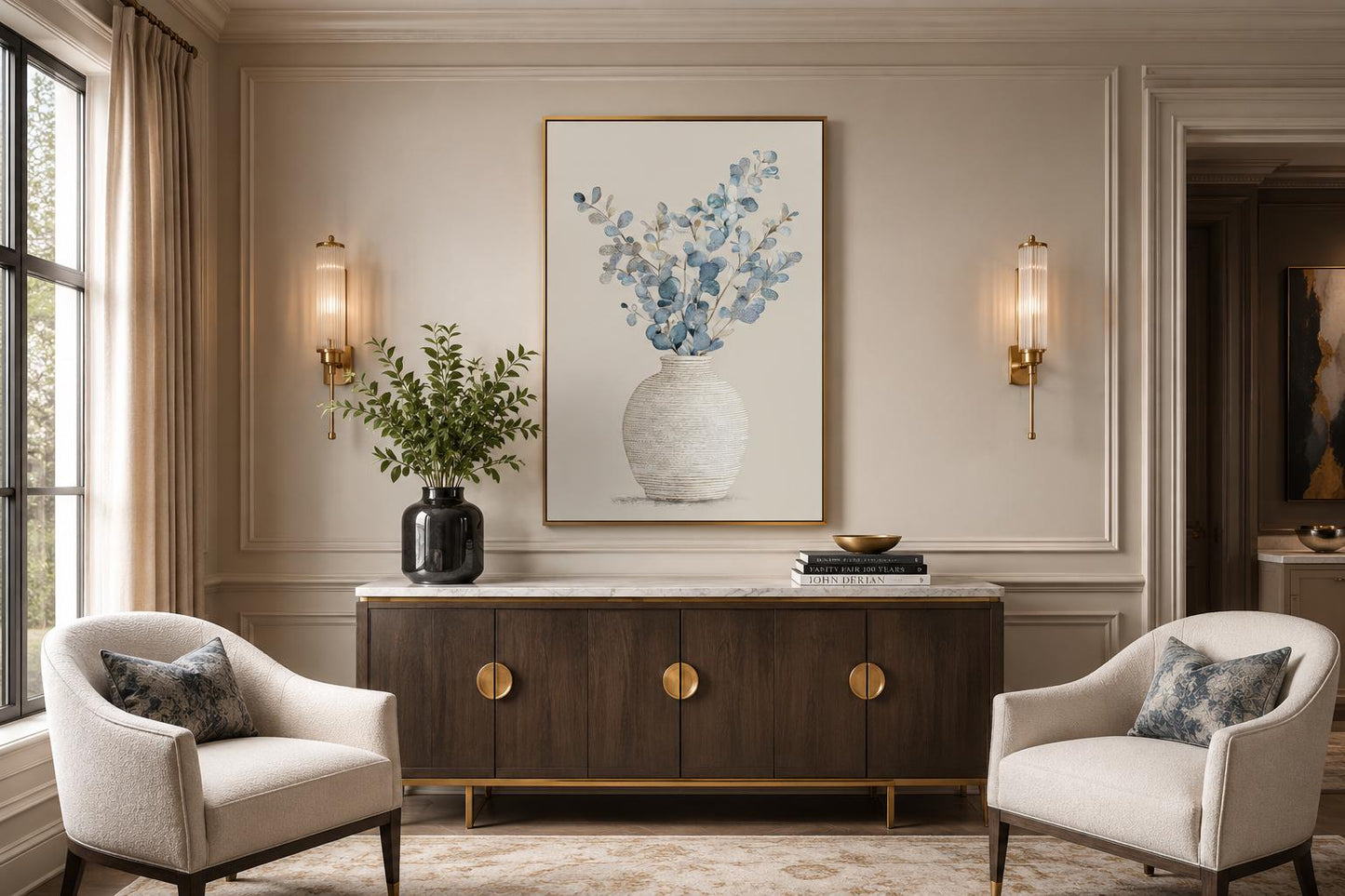 Blue Floral Still Life Wall Art For dining Room Decor