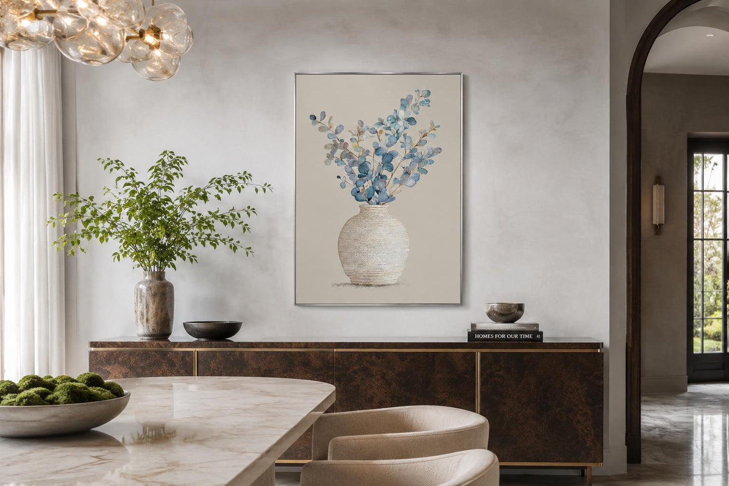 Blue Floral Still Life Wall Art For dining Room Decor