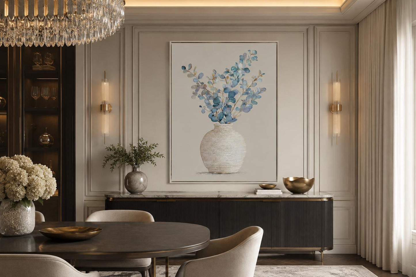 Blue Floral Still Life Wall Art For dining Room Decor