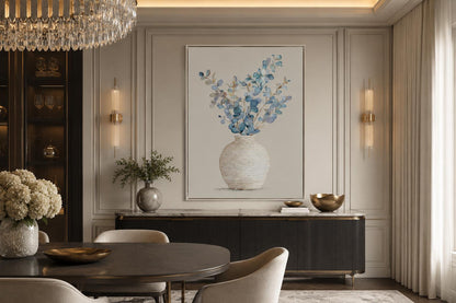 Blue Floral Still Life Wall Art For dining Room Decor