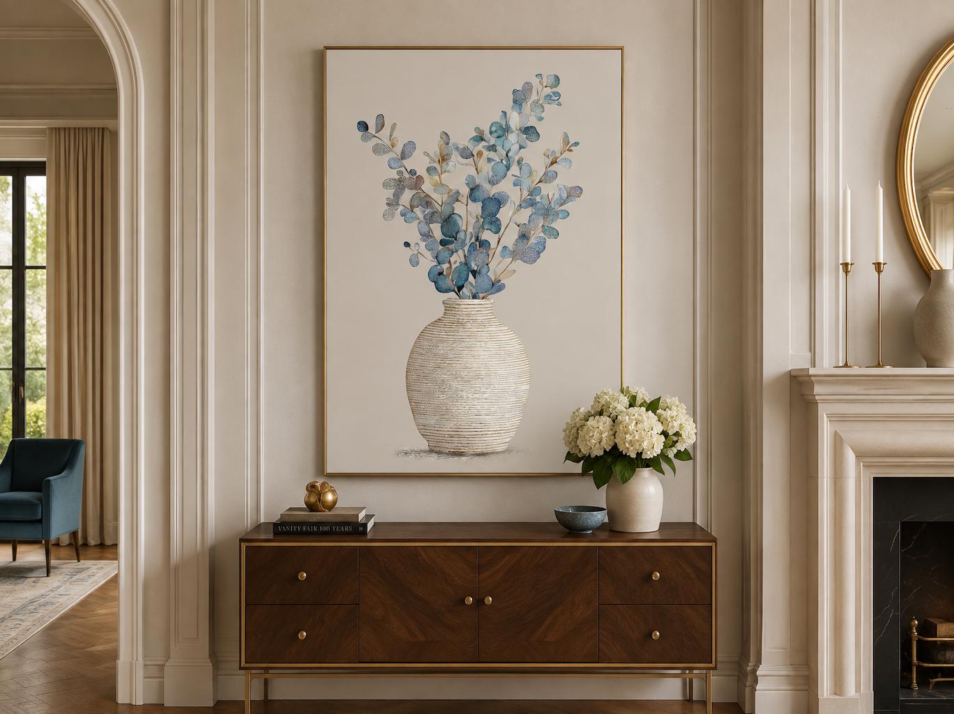 Blue Floral Still Life Wall Art For dining Room Decor