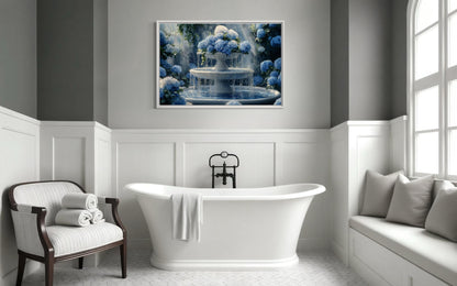Blue Flowers Fountain Bathroom Canvas Wall Art