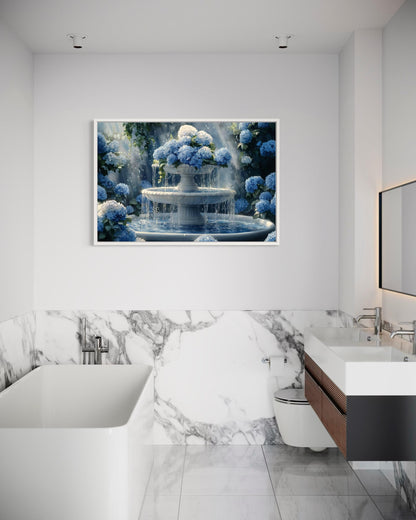 Blue Flowers Fountain Bathroom Canvas Wall Art