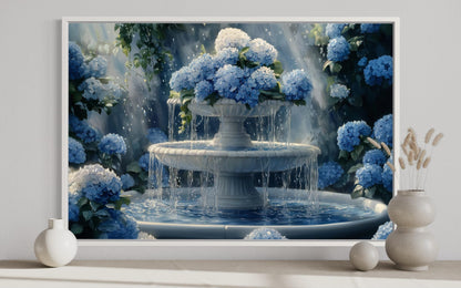Blue Flowers Fountain Bathroom Canvas Wall Art