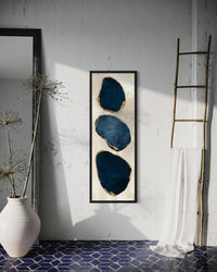Blue Gold Abstract Stacked Stones Wall Art – Vertical Narrow Canvas Print with Gold Edges for Hallway