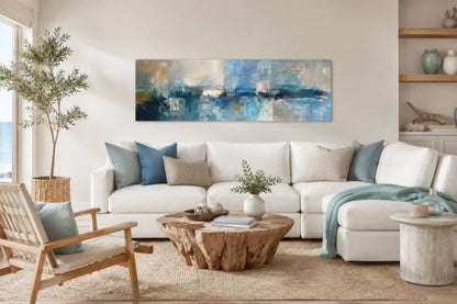 Blue Grey Aqua Calm Peaceful Abstract Above Bed Long Narrow Wall Art