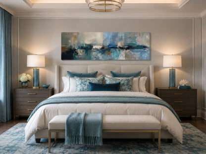 Blue Grey Aqua Calm Peaceful Abstract Above Bed Long Narrow Wall Art