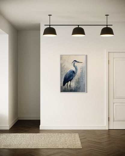 Blue Heron Abstract Painting Coastal Framed Canvas Wall Art