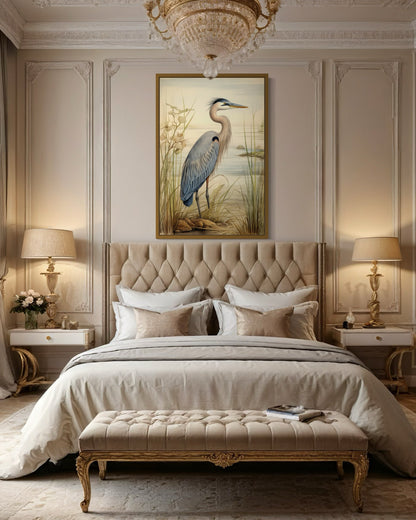 Blue Heron Vintage Framed Canvas Wall Art