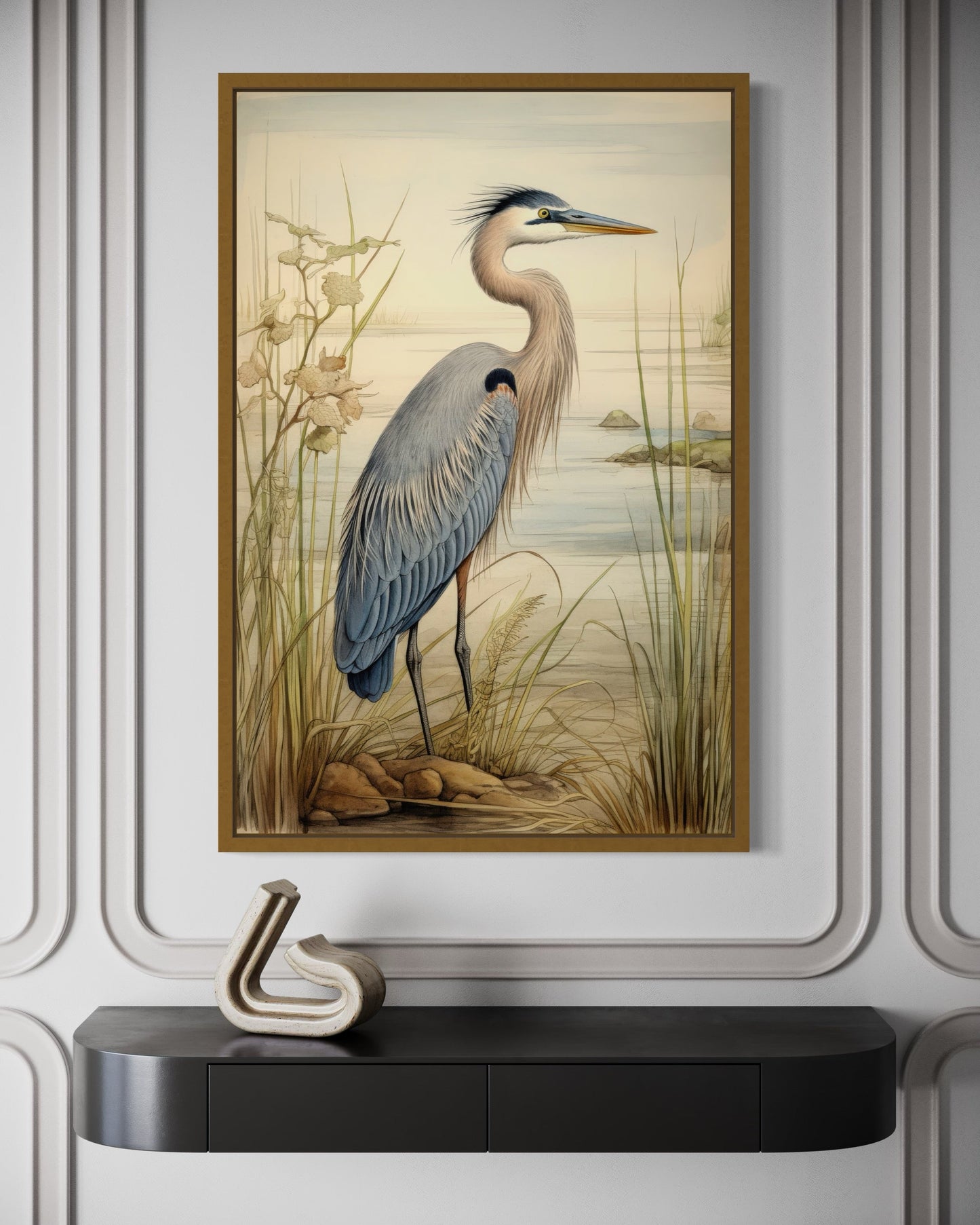 Blue Heron Vintage Framed Canvas Wall Art
