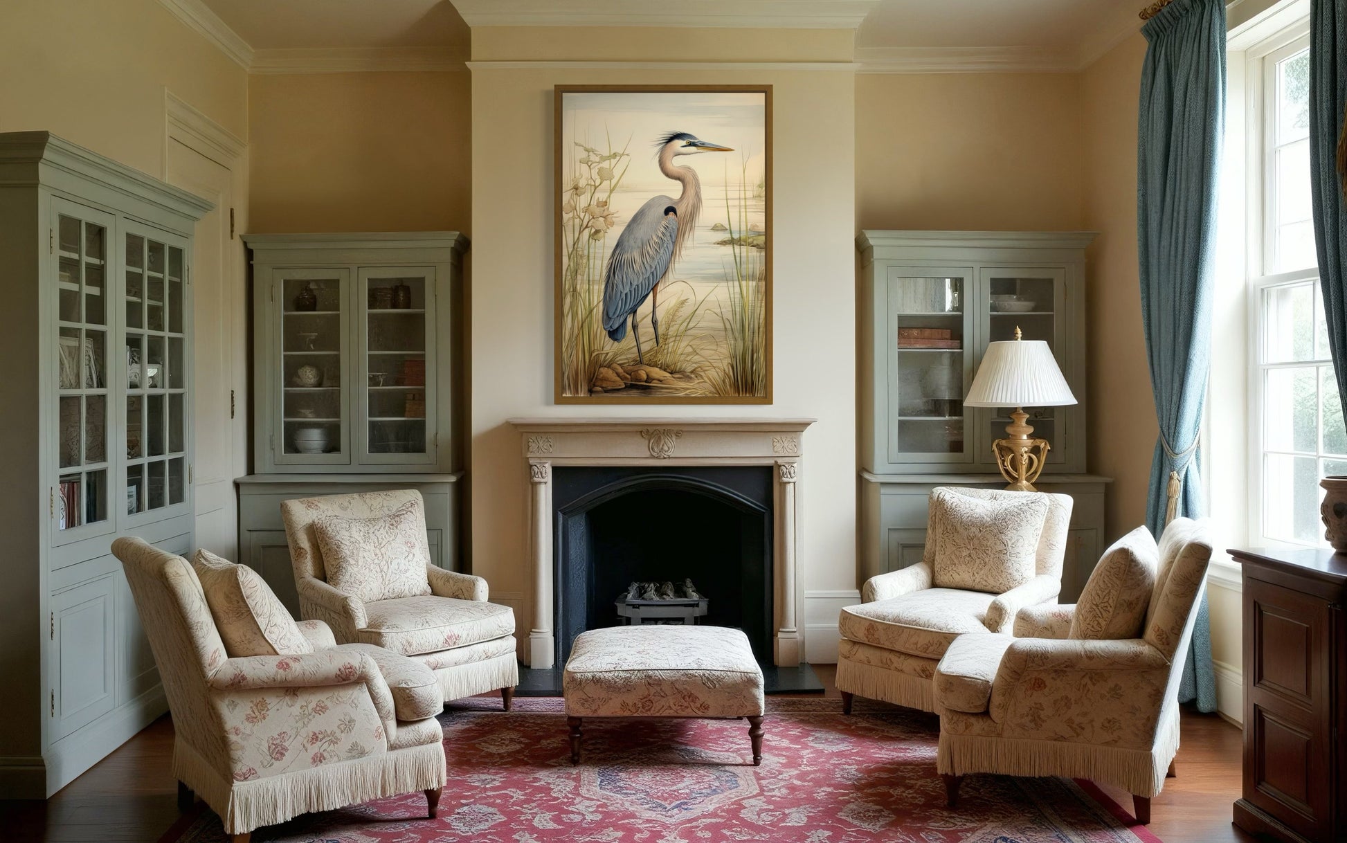 Blue Heron Vintage Framed Canvas Wall Art