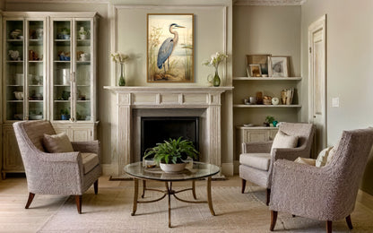 Blue Heron Vintage Framed Canvas Wall Art