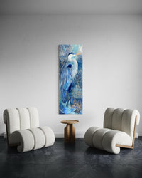 Blue Heron Wall Art – Tall Narrow Canvas Print | Elegant Vertical Bird Artwork