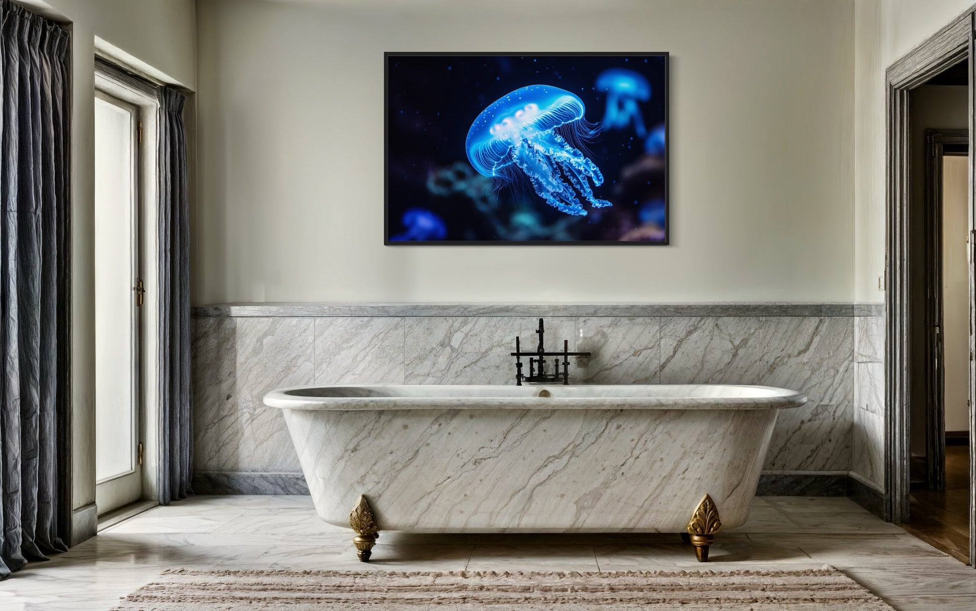 Blue Jellyfish Framed Canvas Wall Art
