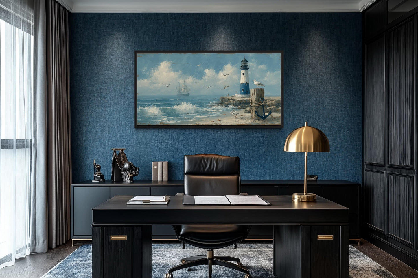 Blue Lighthouse Seascape Coastal Wall Art