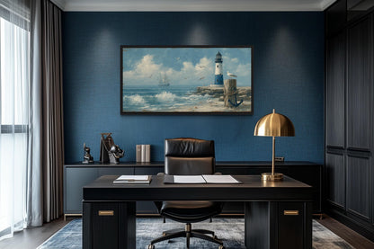 Blue Lighthouse Seascape Coastal Wall Art
