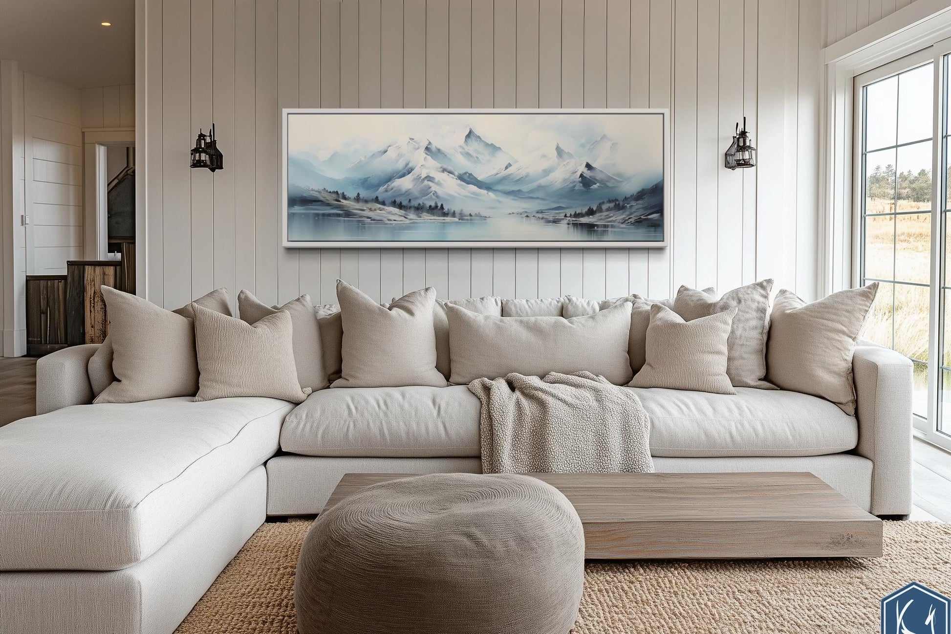 Blue Minimalist Mountains Long Horizontal Canvas Wall Art
