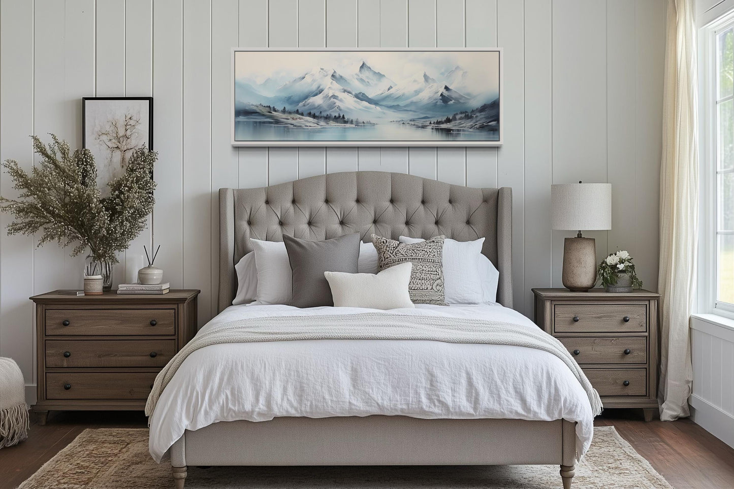 Blue Minimalist Mountains Long Horizontal Canvas Wall Art
