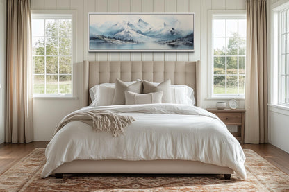 Blue Minimalist Mountains Long Horizontal Canvas Wall Art