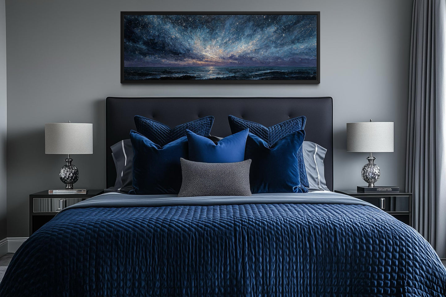Blue Navy Purple Wall Art – Moody Seascape Painting | Modern Mens Bedroom Art Canvas Print
