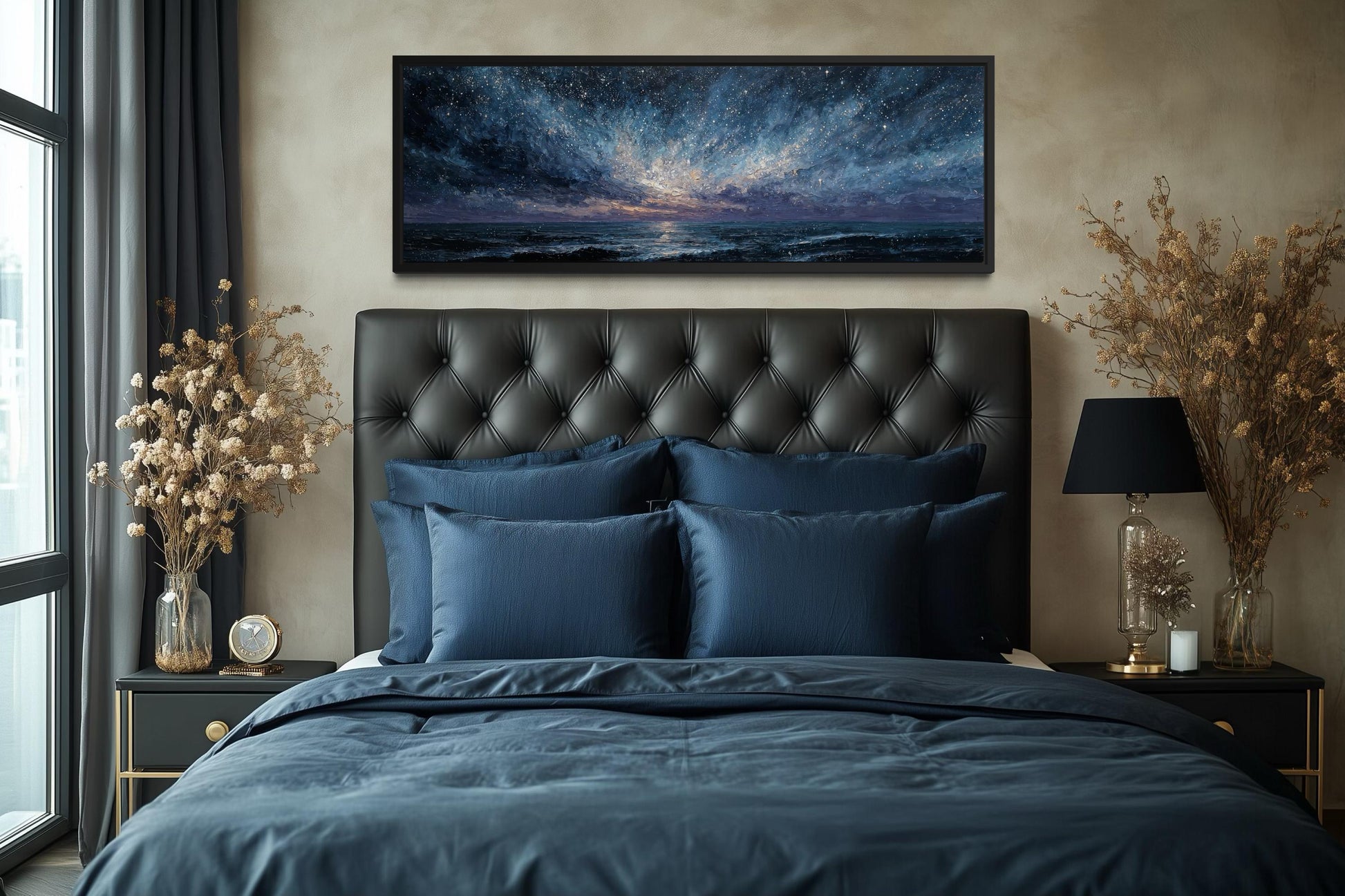 Blue Navy Purple Wall Art – Moody Seascape Painting | Modern Mens Bedroom Art Canvas Print